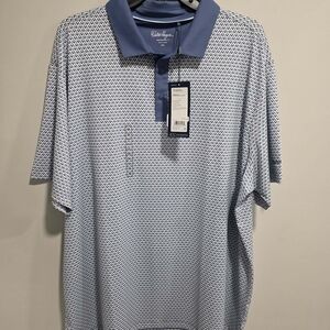 Walter Hagen Blue and White Geometric Polo Shirt